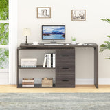 Shaped Desk with Drawers, Shape Computer Storage Cabinet Shelves, Reversible Modern Industrial Home Office Corner Desk