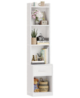 6 Tier Bookshelf with Drawer, White 53" Tall Narrow Bookcase, Corner Open Cube Shelves