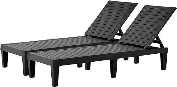 Outdoor Chaise Lounge Set of 2, Adjustable Pool Lounge Chair with 5 Positions Backrest