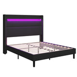 Queen Bed Frame with LED Lights and Wingback Headboard,