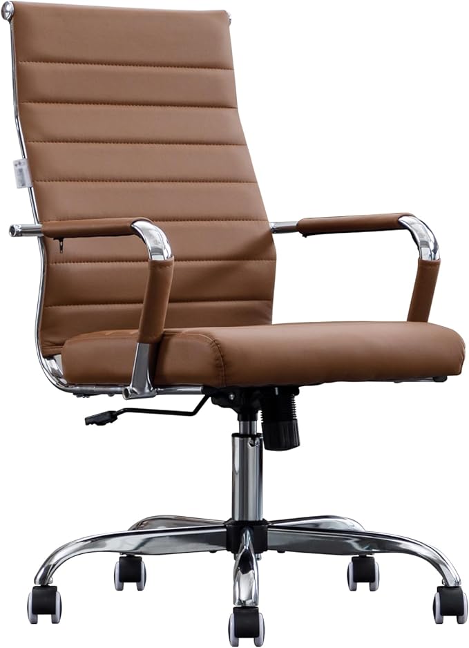 Home Office Chair Ribbed, Modern Leather Conference Room Chairs, Ergonomic Office Desk Chair