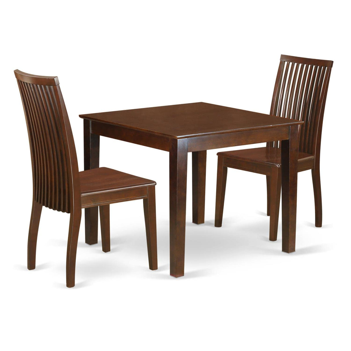 Oxford 3 Piece Modern Set Contains a Square Wooden Table and 2 Dining Room Chairs