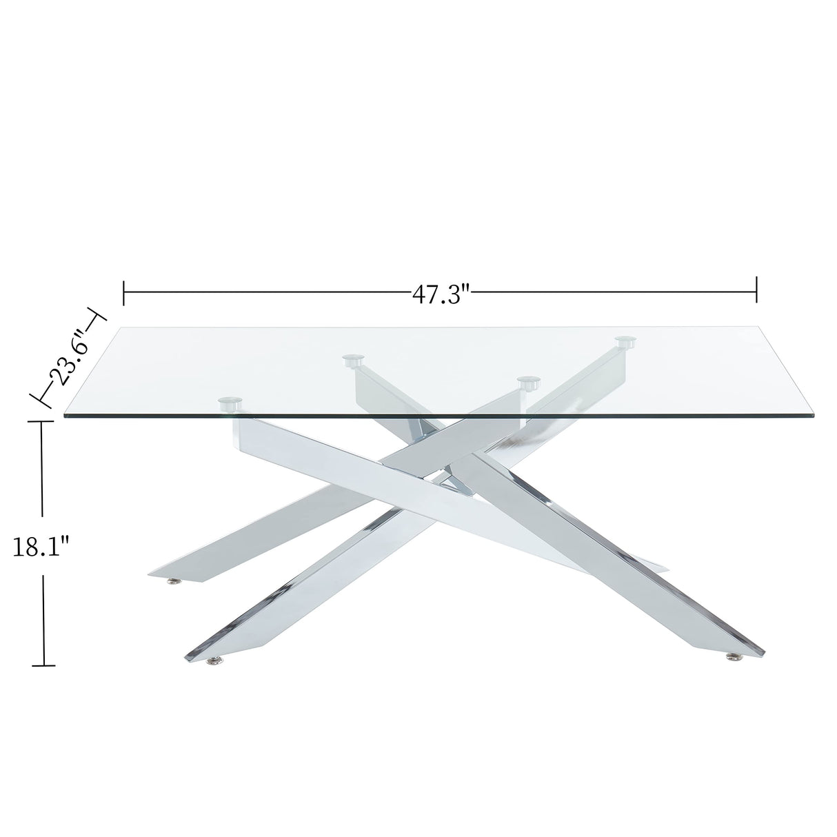 Table, Tempered Glass Top and Metal Tubular Leg, 47.3”Lx23.6”Wx18.1”H,