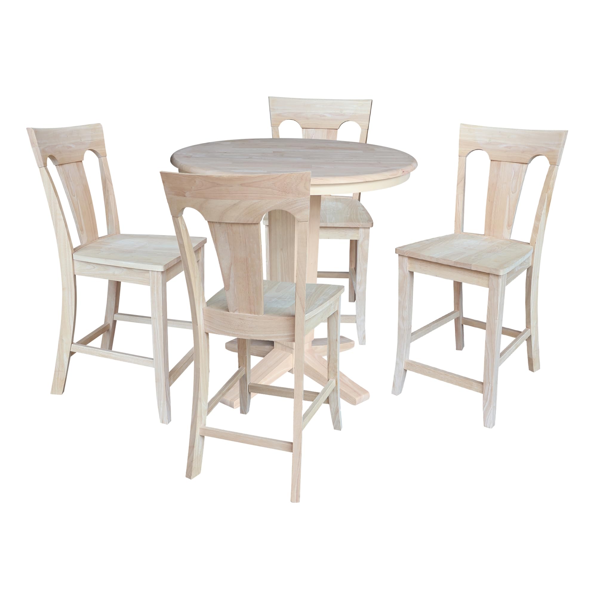 36" Round Top Counter Height Table with 4 Stools, Unfinished Dining Set