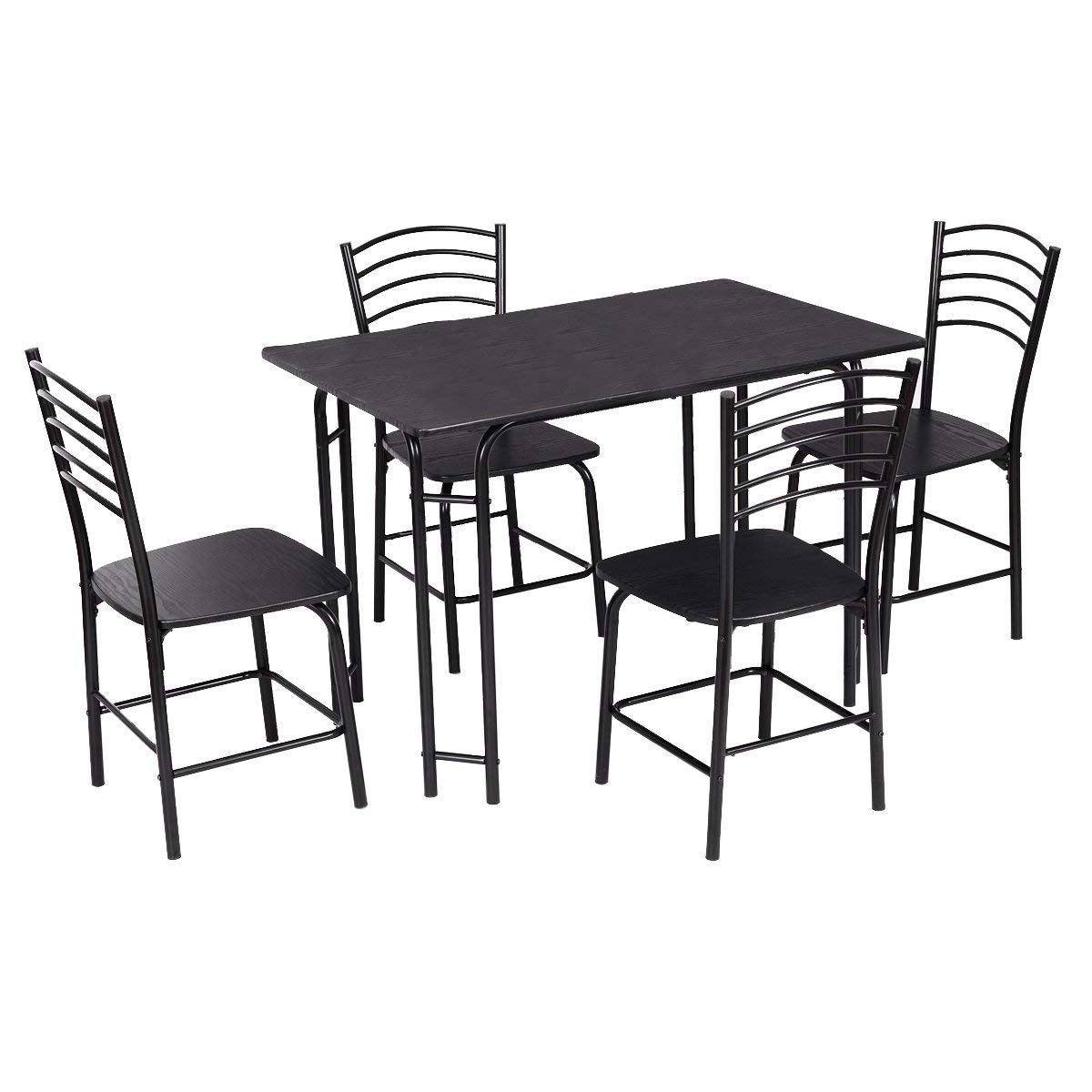 Giantex 5 PCS Dining Table Set 4 Person, Modern Kitchen Table and 4 Chairs, Wooden Top and Metal Legs, Home Dining Room Breakfast Furniture Rectangular Table, Black