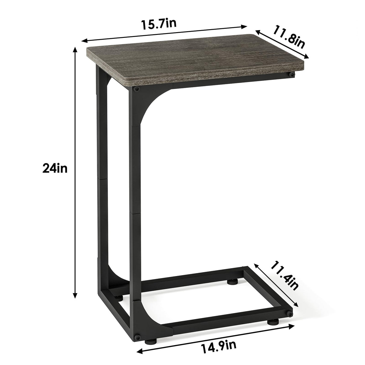 C Table, C Shaped Side Table with Adjustable Feet for Couch, Sofa Table for Living Room