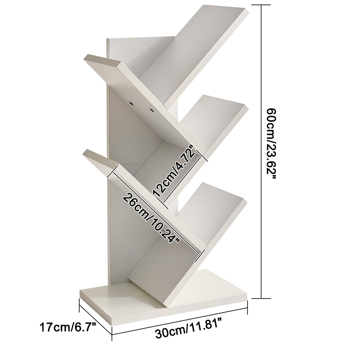 YMYNY 4 Tiers Tree Bookshelf,Rustic Brown+White,HBC014H+HBC014W