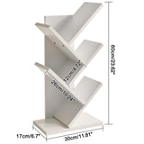 YMYNY 4 Tiers Tree Bookshelf,Rustic Brown+White,HBC014H+HBC014W