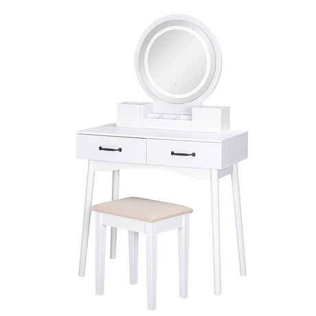 Makeup Vanity Desk with Round Mirror and Lights,White Vanity Makeup Table