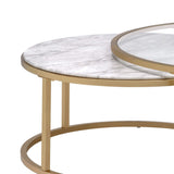 Gold Metal Coffee Tables With Marble Tops, Set Of Two