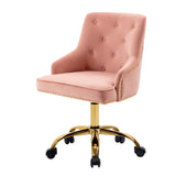 Modern Mid-Back Velvet Office Chair, Swivel Height-Adjustable Pink Vanity Chair