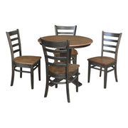 in Round Top Pedestal Dining Table with 4 Dining Chairs in Hickory/Washed Coal - 5 Piece