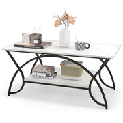 2-Tier Rectangular Coffee Table, Faux Marble Table with Open Storage Shelf