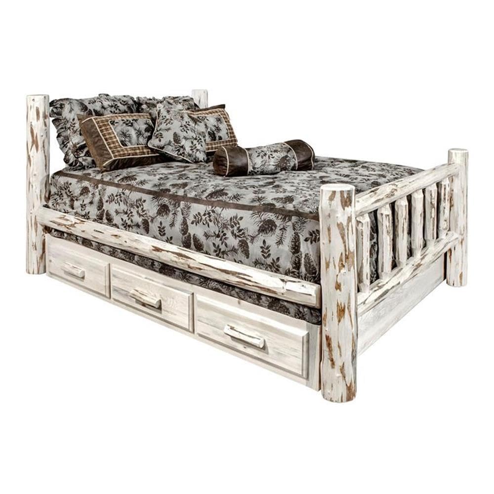 Montana Collection King Bed with Storage, Clear Lacquer Finish