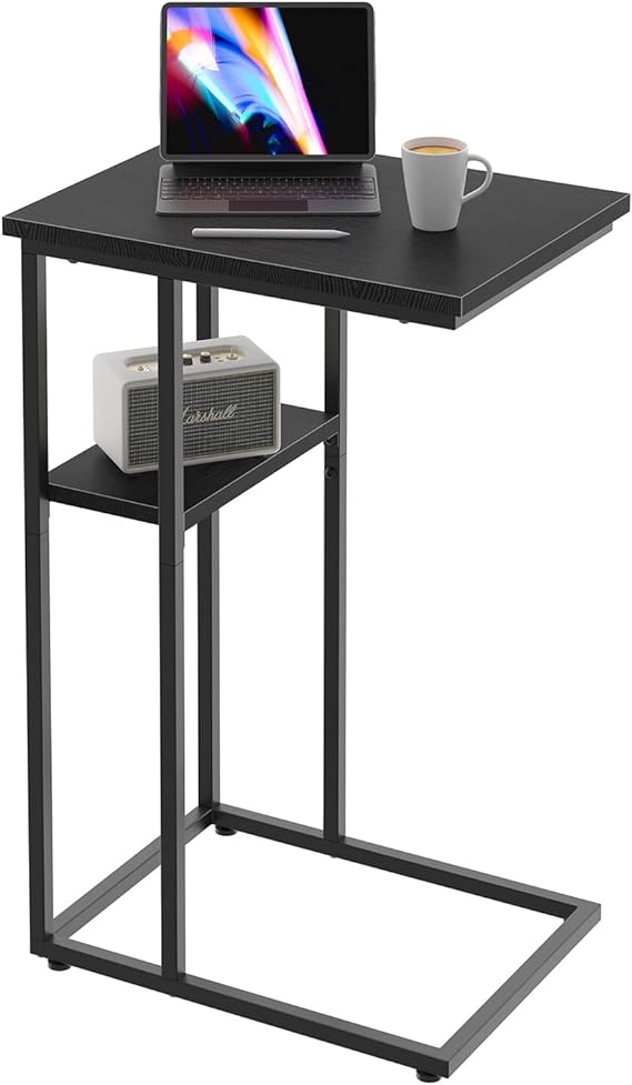 C Shaped End Table, Side Table with Metal Frame, TV Tray Table for Couch