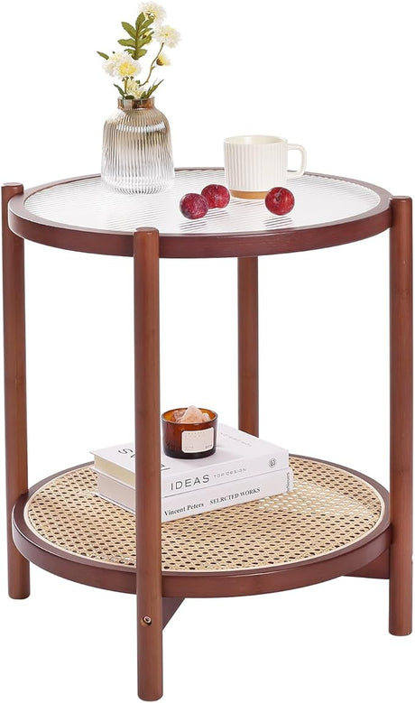 Rattan Nightstand Side Table, Bamboo Accent Bedside Tables, Glass Coffee Tables