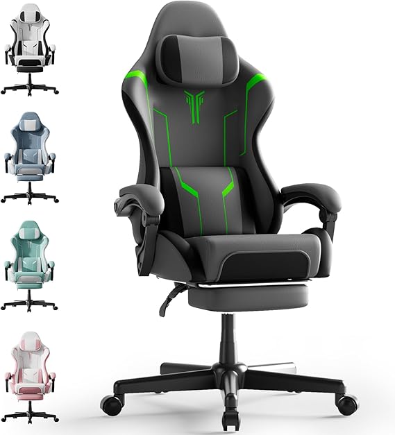 Ergonomic Gaming Chair with Massage Lumbar and Footrest - Pink & White