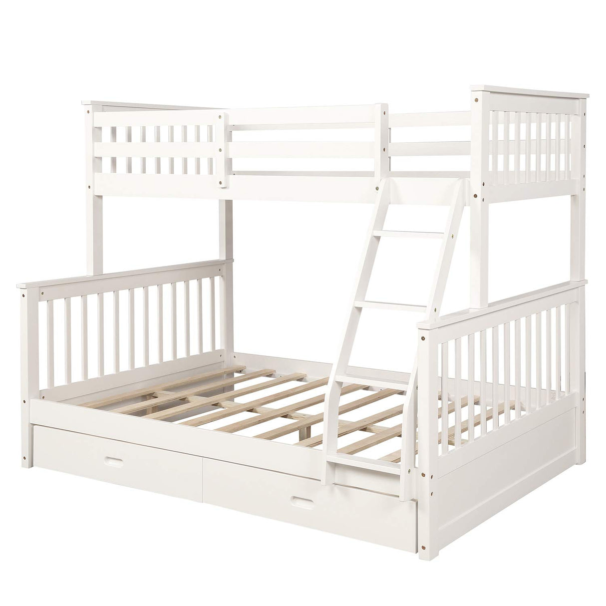 MERITLINE Bunk Bed Twin Over Full Wood Bunk Beds Frame with Storage Drawers, White