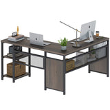 Shaped Computer Desk with Wood Shelves, Industrial Reversible Home Office Corner Desk