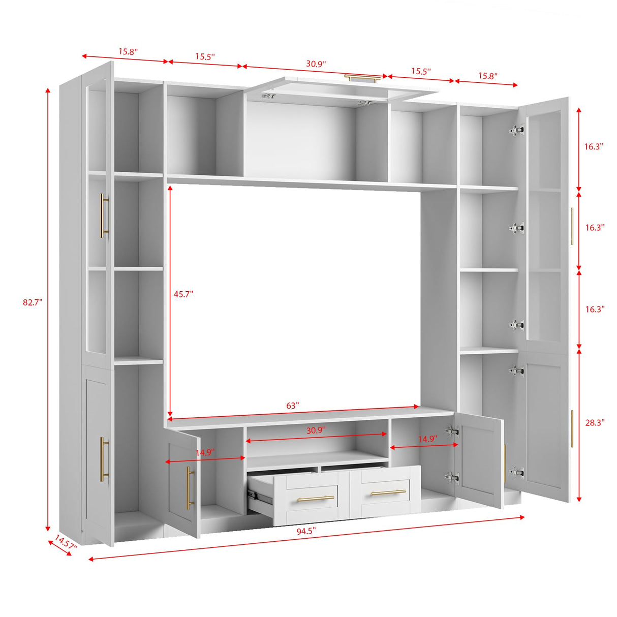 Entertainment Wall Unit for Living Room with Storage Bridge, Modern TV Stand