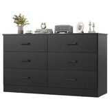 Wood Dresser for Bedroom, 6 Drawer Double Dresser with Metal Handles