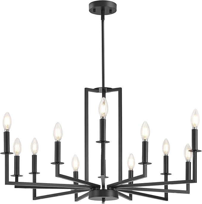 Modern Gold Farmhouse Chandelier, 12-Light Candle Dining Room Farmhouse Chandeliers,