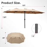 15ft Patio Umbrella, Outdoor Double Sided Umbrella with Crank Handle,