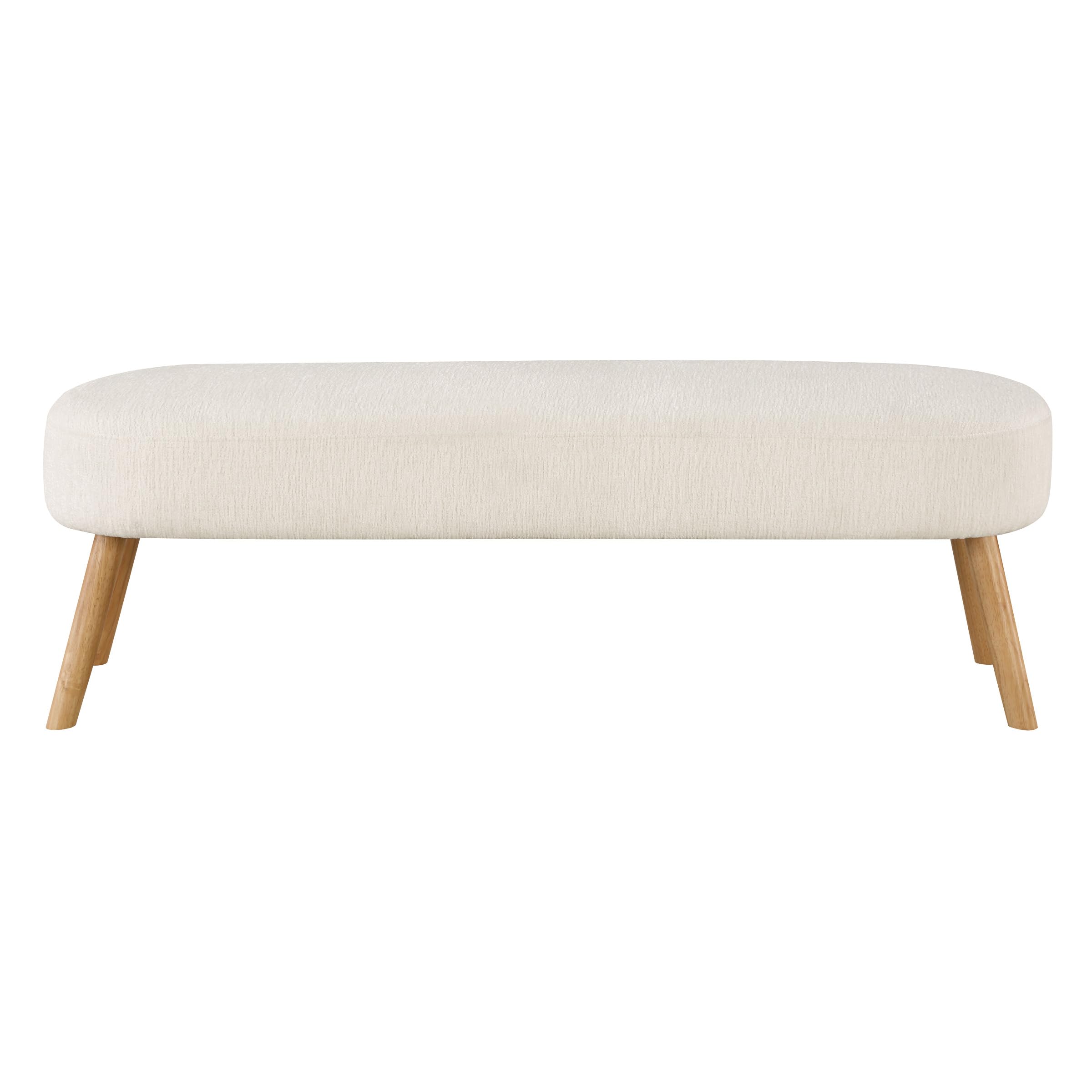 Cameron Contemporary Padded Bench with Natural Legs, White Fabric