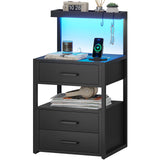 Nightstand with Charging Station and LED Lights, LED Night Stand with 2 USB Ports and 2 AC Outlets,