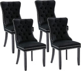 Tufted Dining Chairs Set of 4, Velvet Upholstered Dining Chairs with Nailhead Back and Ring Pull Trim