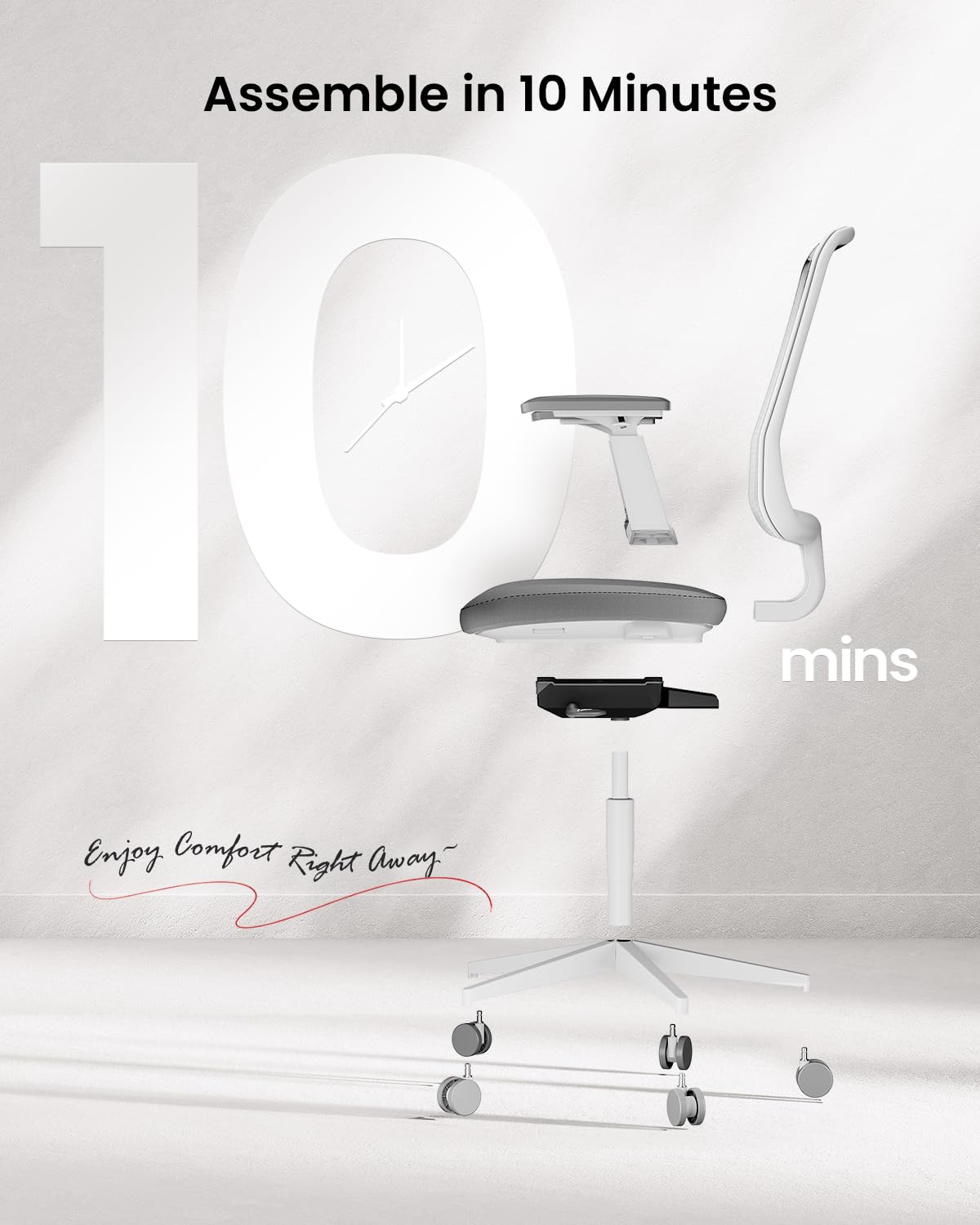 Ergonomic Office Chair with Foam Cushion & Adjustable Armrests - White