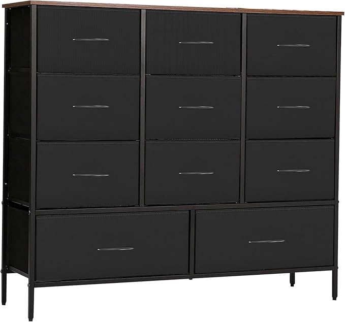 Wide TV Stand Modern TV Console, 11 Drawers Tall Dresser for Bedroom, Fabric Storage