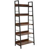 Homdox 5 Tier Ladder Shelf, Industrial Bookshelf Wood and Metal Bookcase, Plant Flower Stand Rack Book Rack Storage Shelves for Home Decor