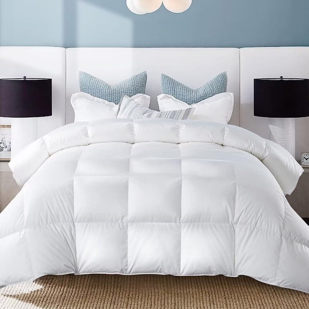 King Feather Comforter, Filled with Feather and Down, White Duvet Insert