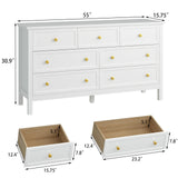 White Dresser for Bedroom, 7 Drawer Dresser with Wide Drawers