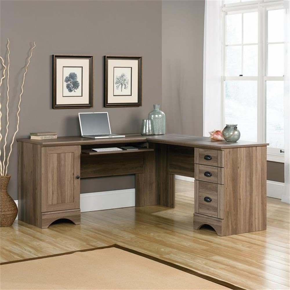 L Shaped Computer Desk with CPU Tower Storage, Letter/Legal File Drawer, and Keyboard