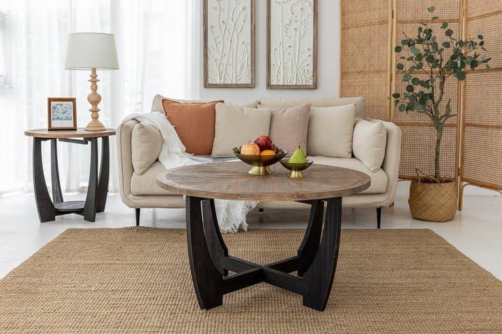 Rustic Farmhouse Coffee Table with Crisscross Base,