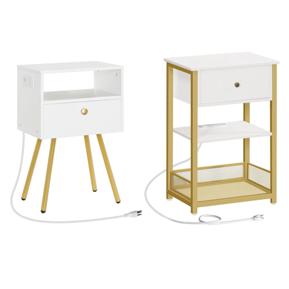 Nightstand with Charging Station and Side Table Bundle, End Table