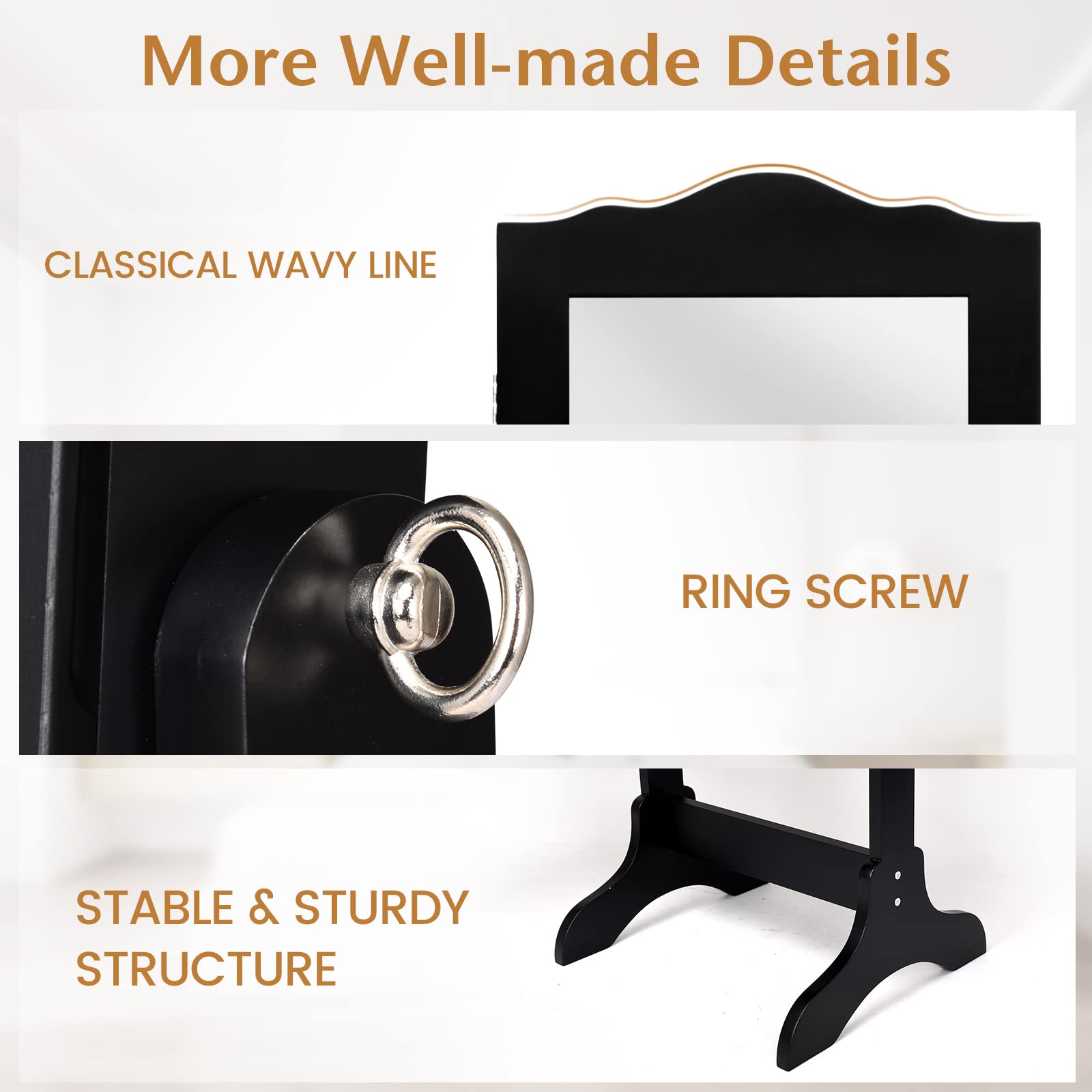 4-Angle Tilting Mirror Jewelry Cabinet with Full-Length Mirror