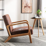 Classic Mid Century Modern Accent Chairs for Living Room or Bedroom, Espresso Finish Open-Framed Armchair with Plush Cushioning Microfiber Upholstery, Brown