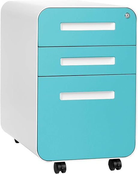 Stockpile 3 Drawer File Cabinet with Lock - Under Office Desk Metal Filing Cabinet,