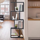 4 Tier Bookshelf S Shaped Bookcase, Multifunctional Wooden