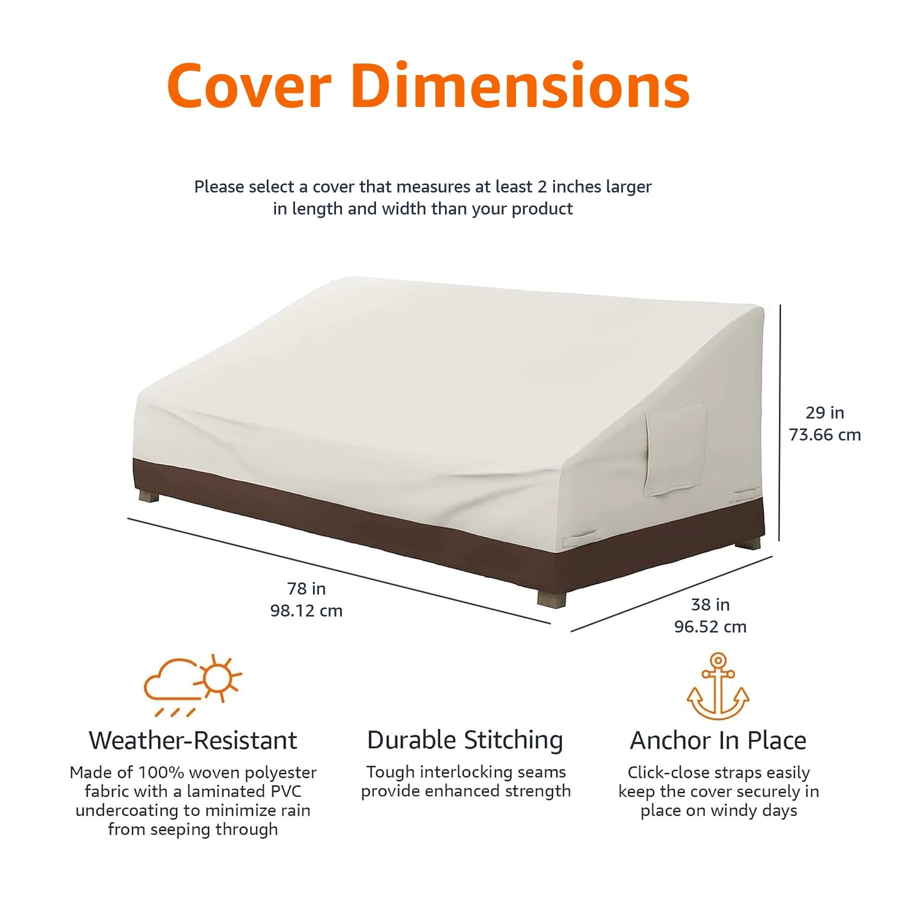 3-Seater Outdoor Patio Deep Lounge Sofa Cover, Beige/Tan
