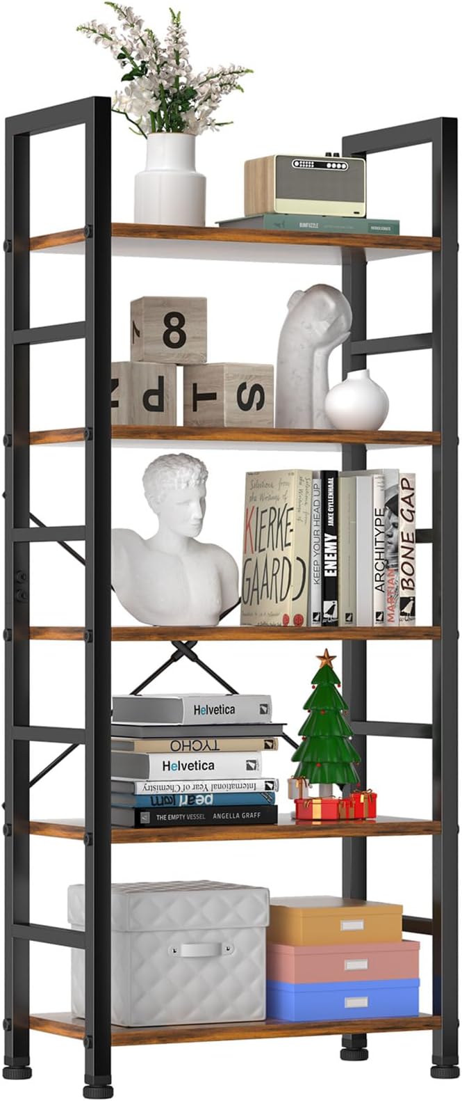 Book Shelf, 5 Tier Bookcase, Tall Bookshelf Modern Book Case for Books, Garage Kit