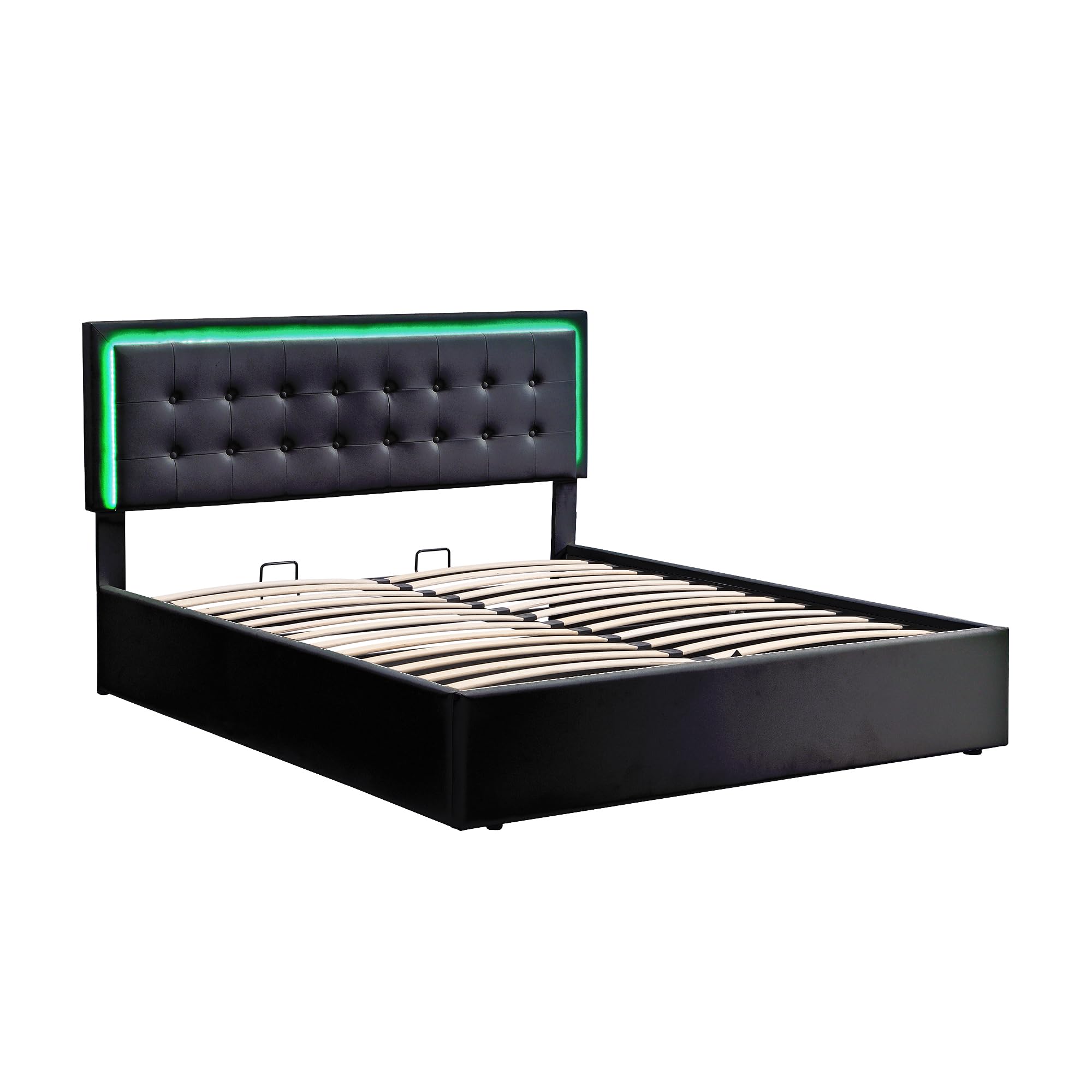 Queen Bed with Storage, LED Lights,Modern Tufted Upholstered Platform Bed
