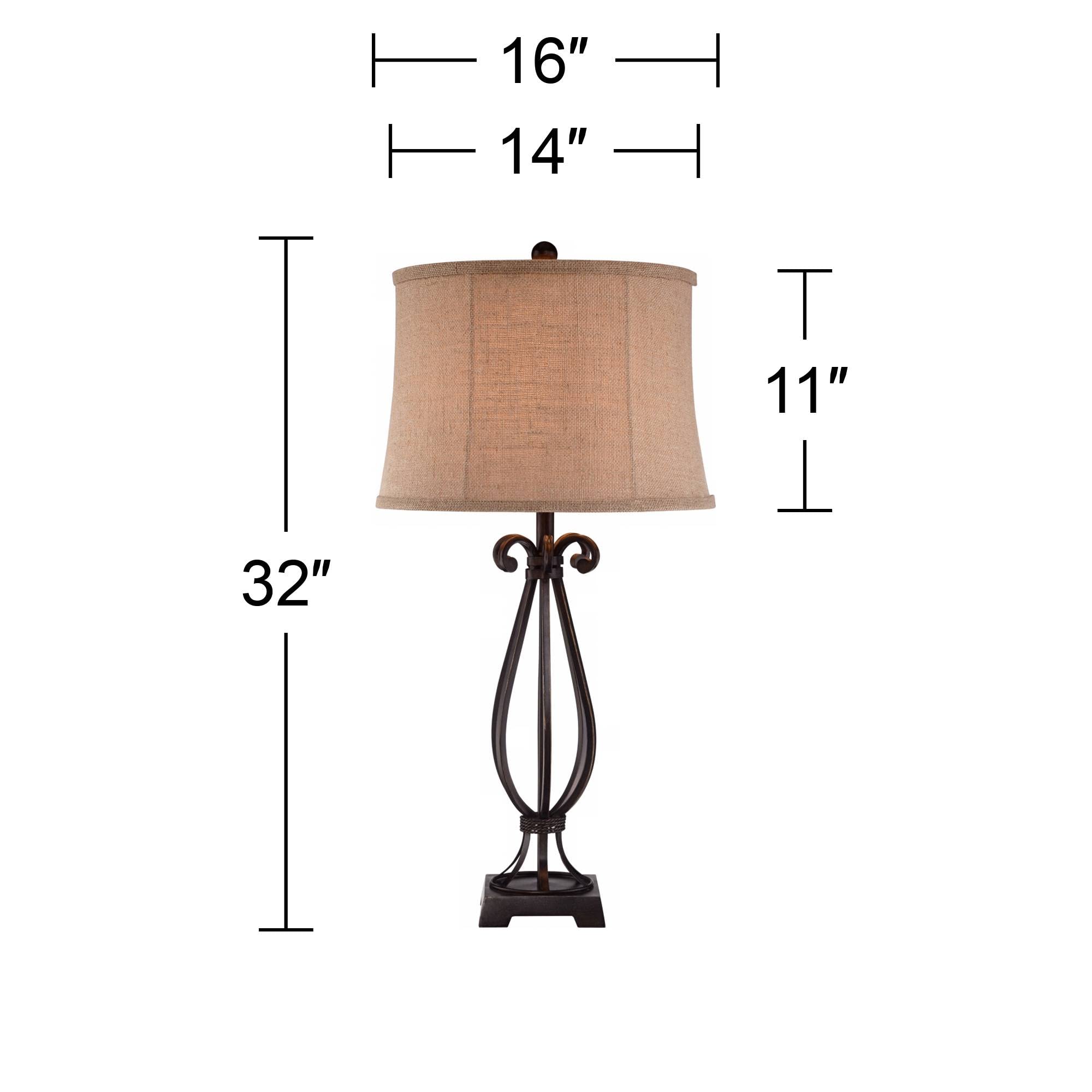 Taos Traditional Table Lamp 32" Tall Iron Scroll Base Burlap Shade