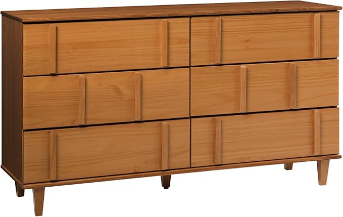 Contemporary Detailed 6-Drawer Solid Wood Dresser, 60 Inch, Walnut
