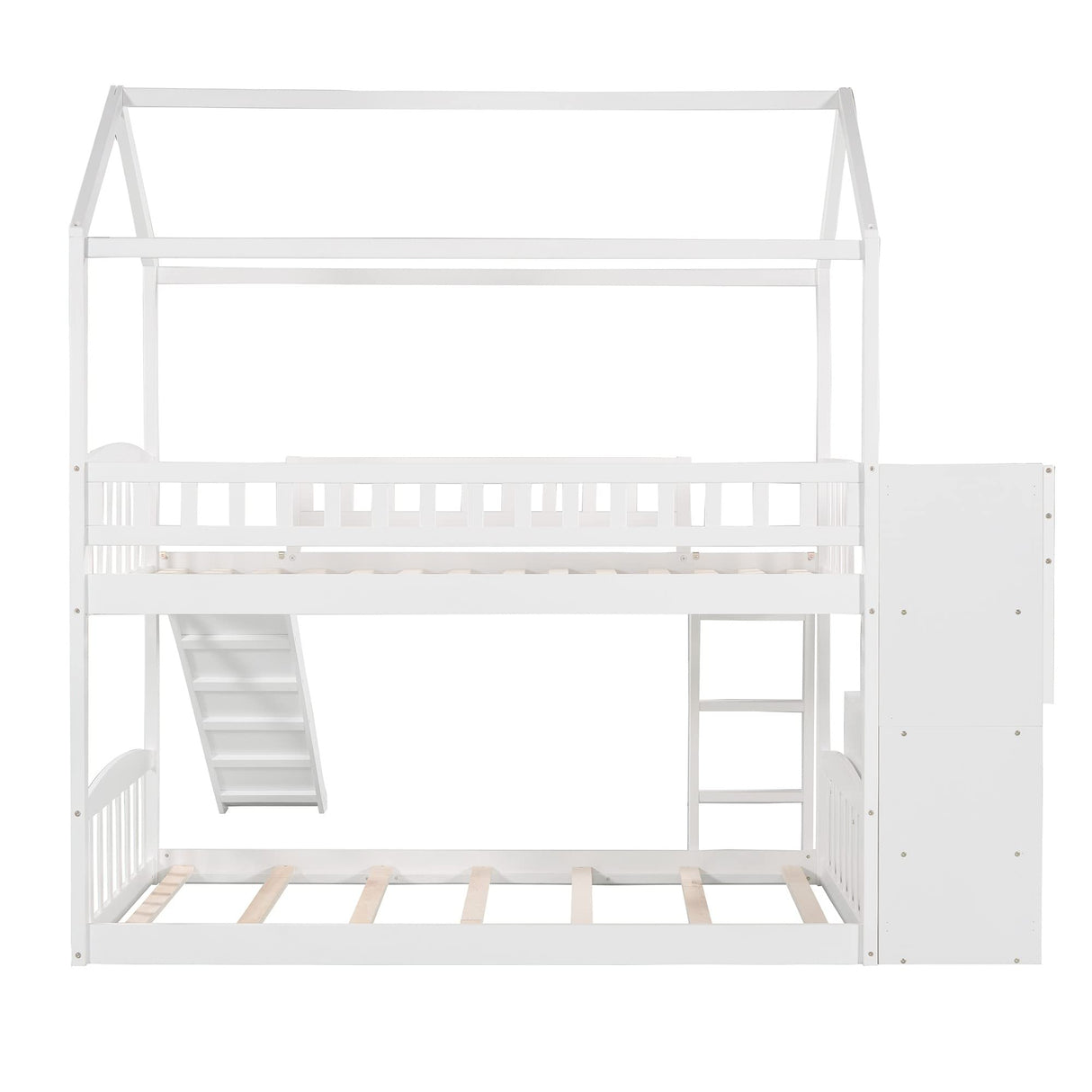 Modern Bedroom Furniture White Double Storey House Bed with Drawer and Slide