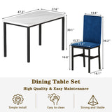 4-Piece Dining Table Set with Faux Marble Top and Blue Velvet Chairs