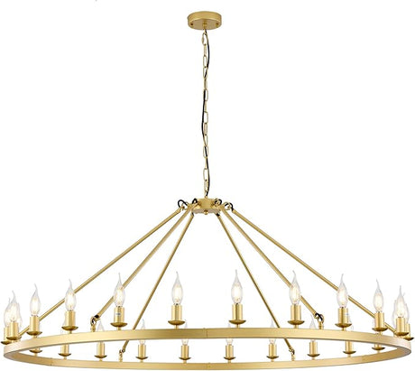 Modern Metal Chromed Chandelier,24-Light 53 inch Luxury Sand Gold Wagon Wheel
